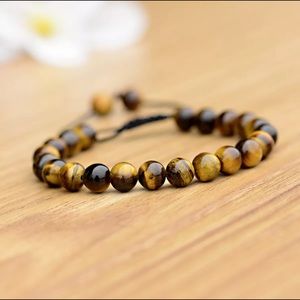 Mens Tiger Eye Gemstone Adjustable Beaded Bracelet